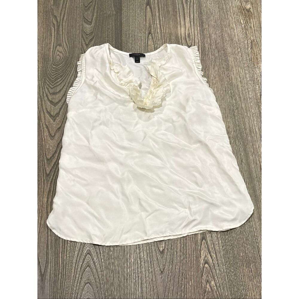 J. Crew Womens Sleeveless Jabot V-Neck Tank Top 100% Silk Pullover Beige Size 2